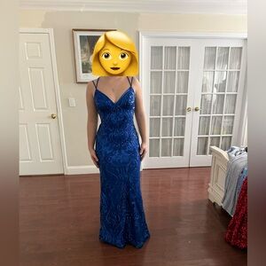 Sapphire Blue Sequin Prom Dress